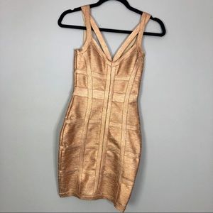 Gold Mettalic Bandage Dress